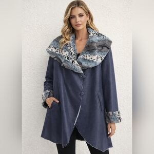 Chi by Falchi Reversible Jacket Shawl Collar Blue Size 1X